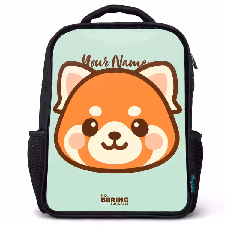 Kids backpack - Black - Kawai - Red panda - Green — 1
