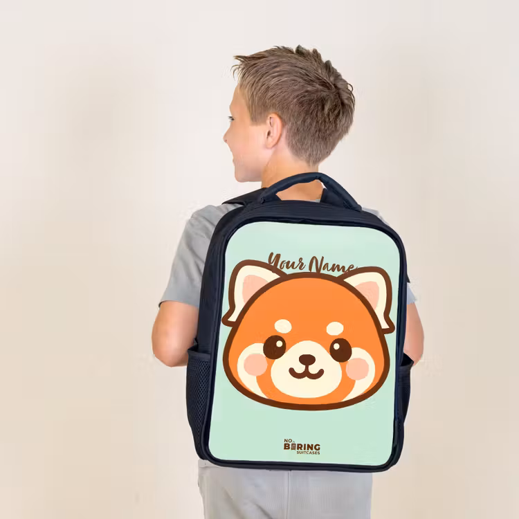 Kids backpack - Black - Kawai - Red panda - Green — 2