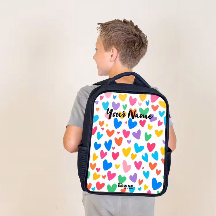 Kids backpack - Black - Colored hearts — 2