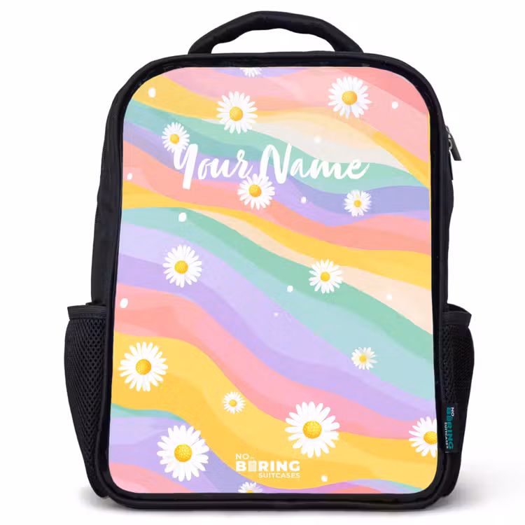Kids backpack - Black - Daisies on rainbow background — 1