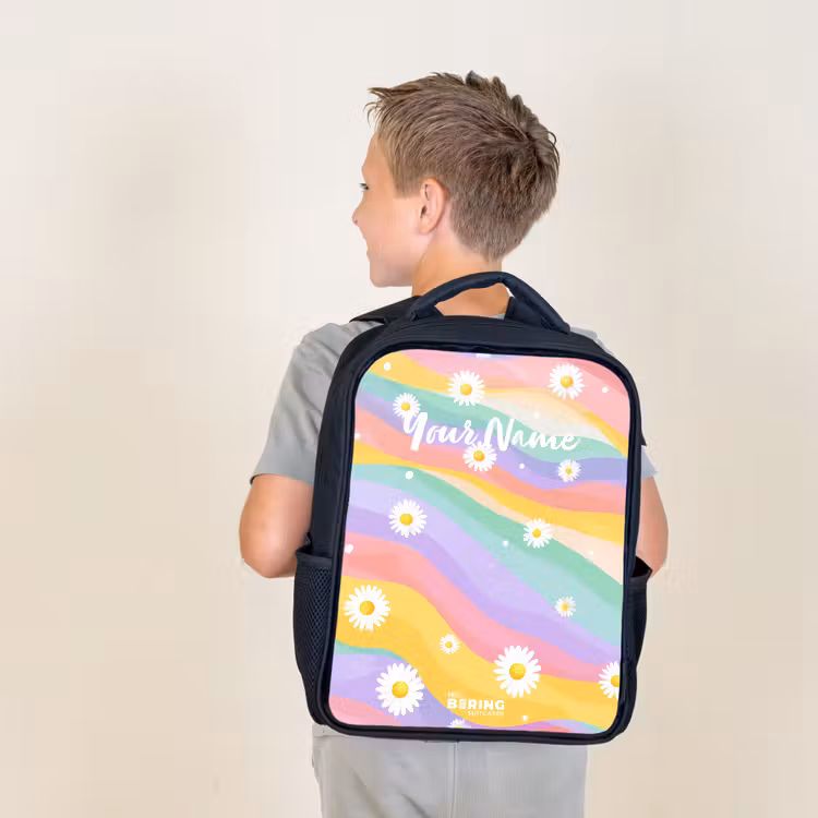Kids backpack - Black - Daisies on rainbow background — 2