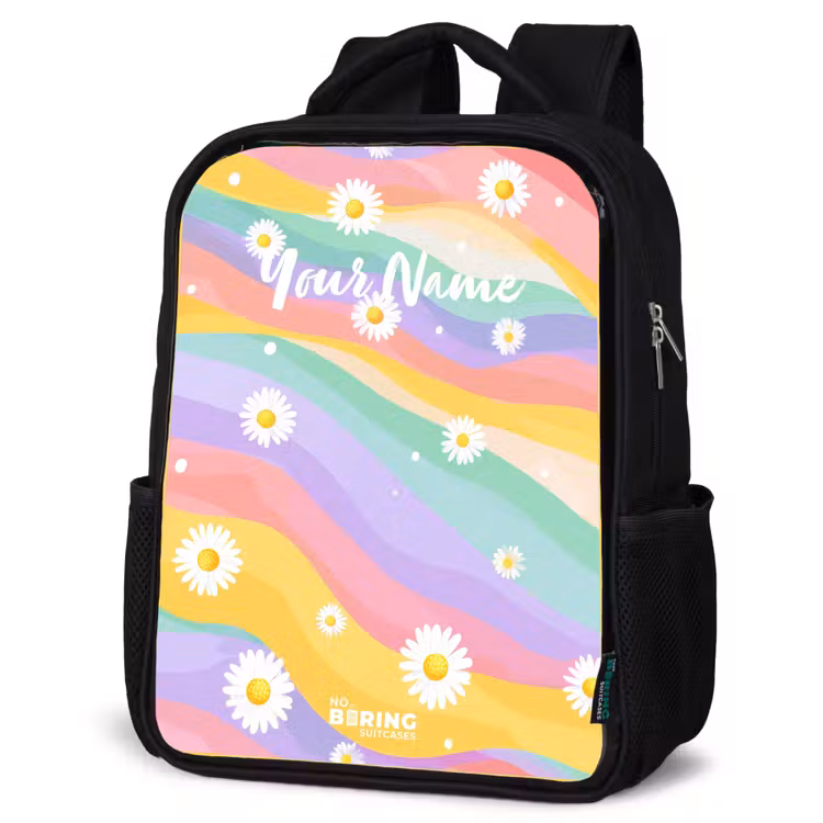 Kids backpack - Black - Daisies on rainbow background — 4