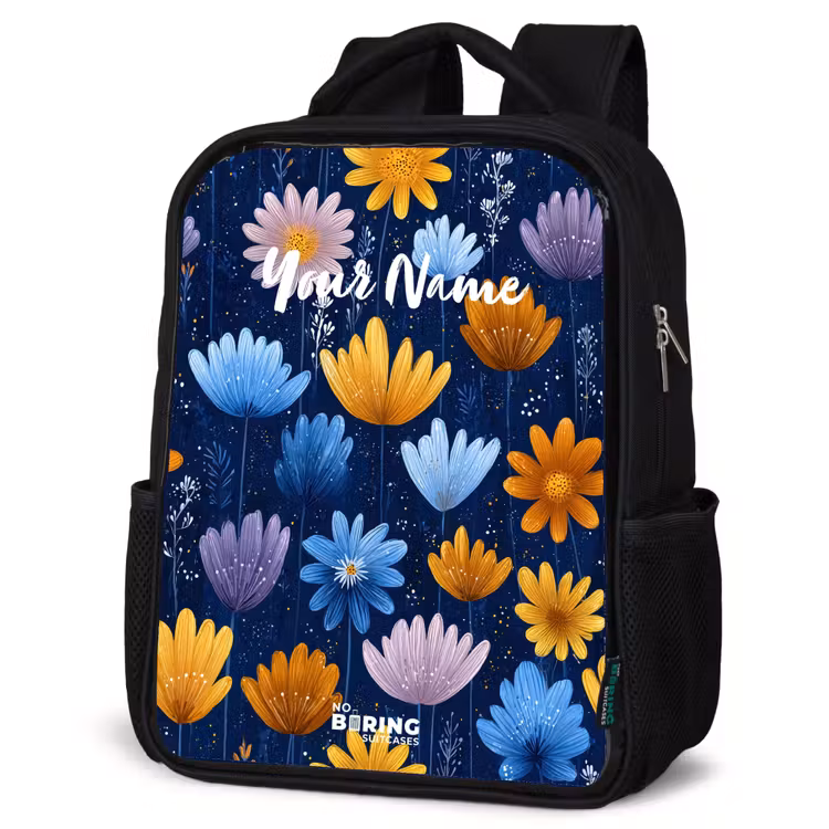 Kids backpack - Black - Flowers on a dark blue background — 4