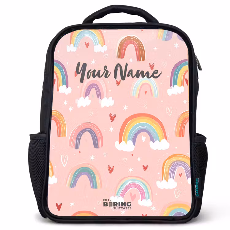 Kids backpack - Black - Rainbows on a pink background — 1