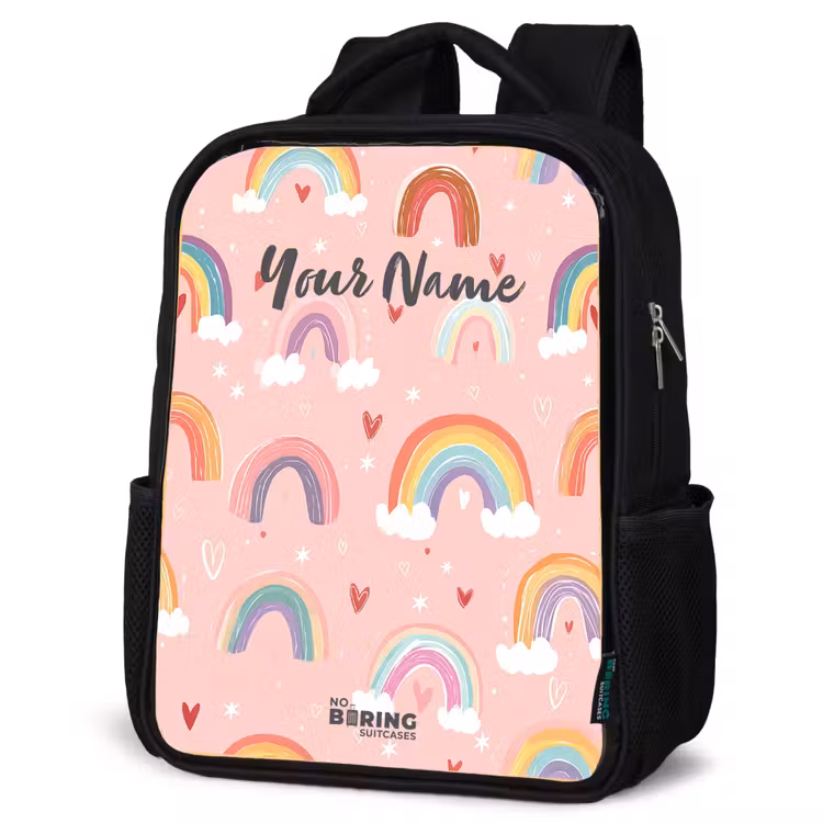 Kids backpack - Black - Rainbows on a pink background — 4