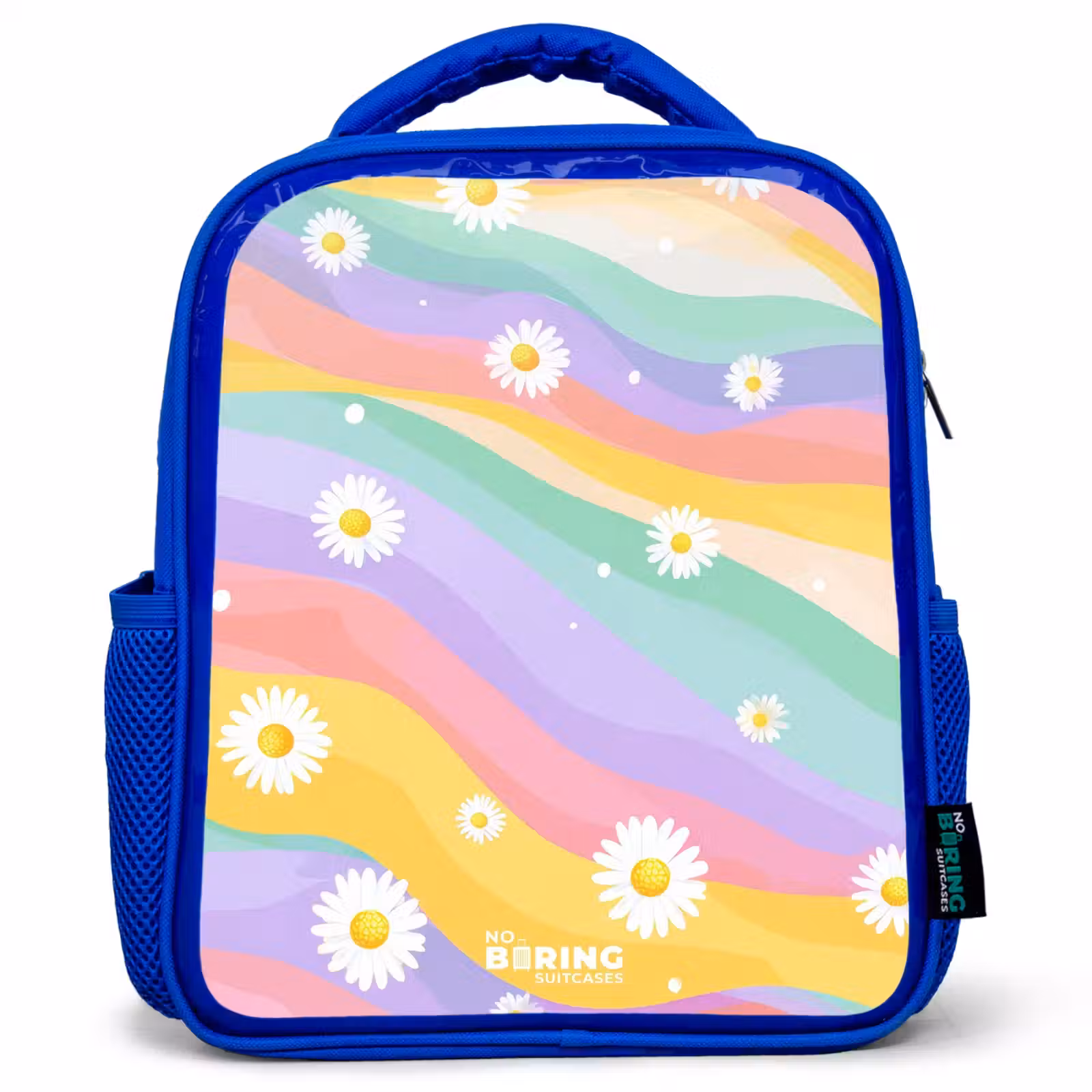 Kids backpack - Blue - Daisies on rainbow background — 1