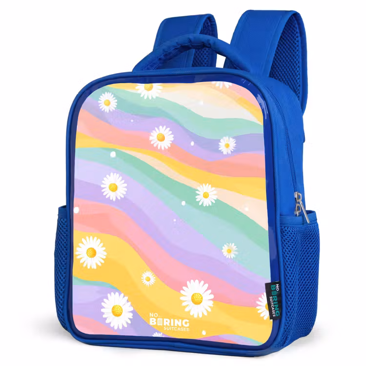 Kids backpack - Blue - Daisies on rainbow background — 3