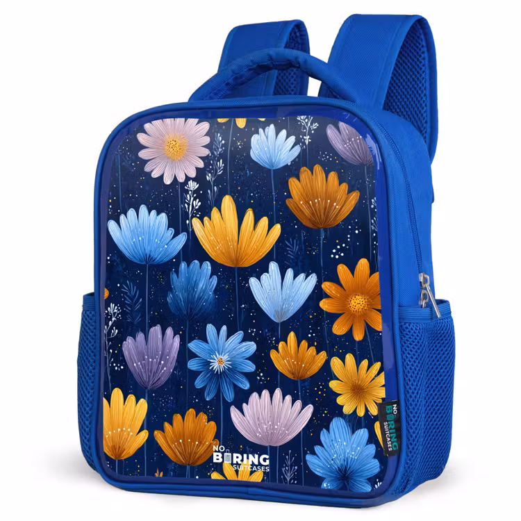 Kids backpack - Blue - Flowers on a dark blue background — 3