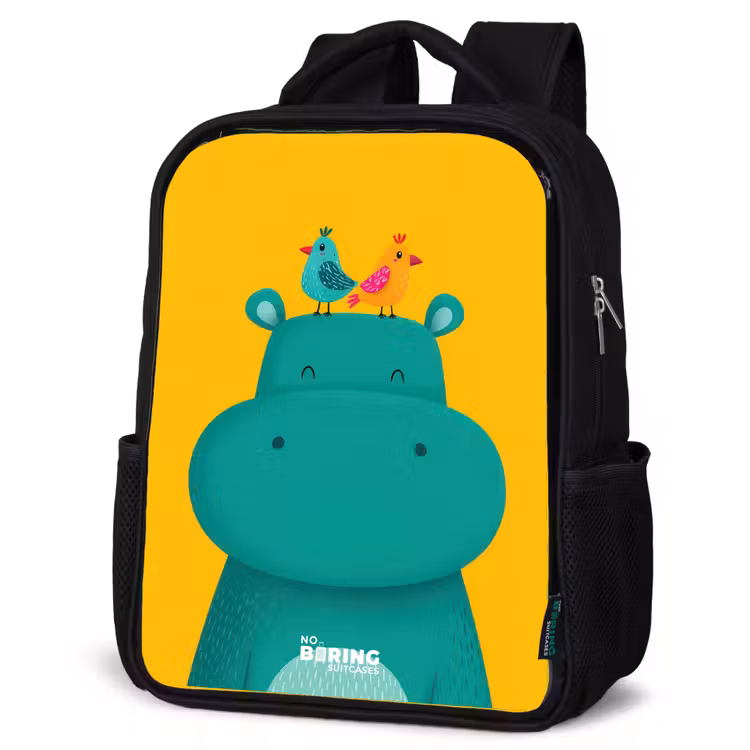 Kids backpack - Black - Hippo - Birds - Yellow — 4