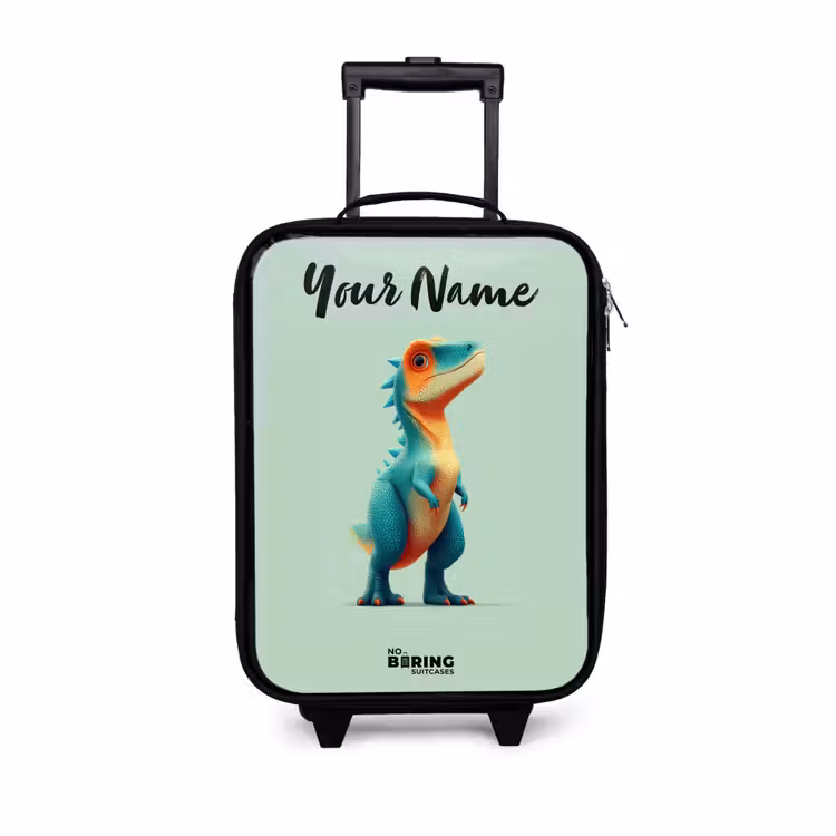Children's suitcase with name - Dino - Animal - Green - Orange — 1