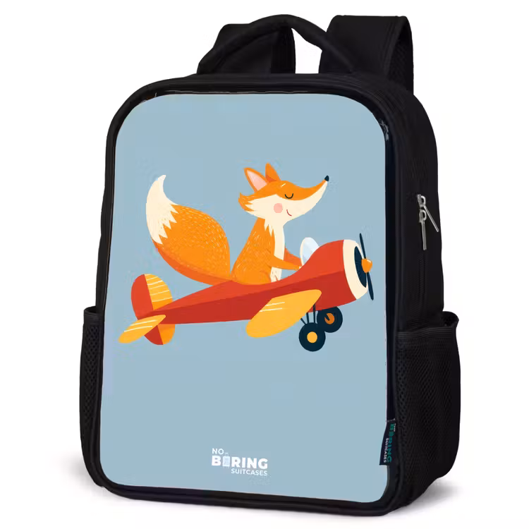 Kids backpack - Black - Fox - Airplane - Flies — 4