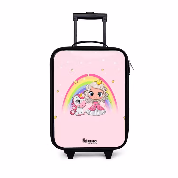 Children's suitcase - Princess and a unicorn at a rainbow pink — 1