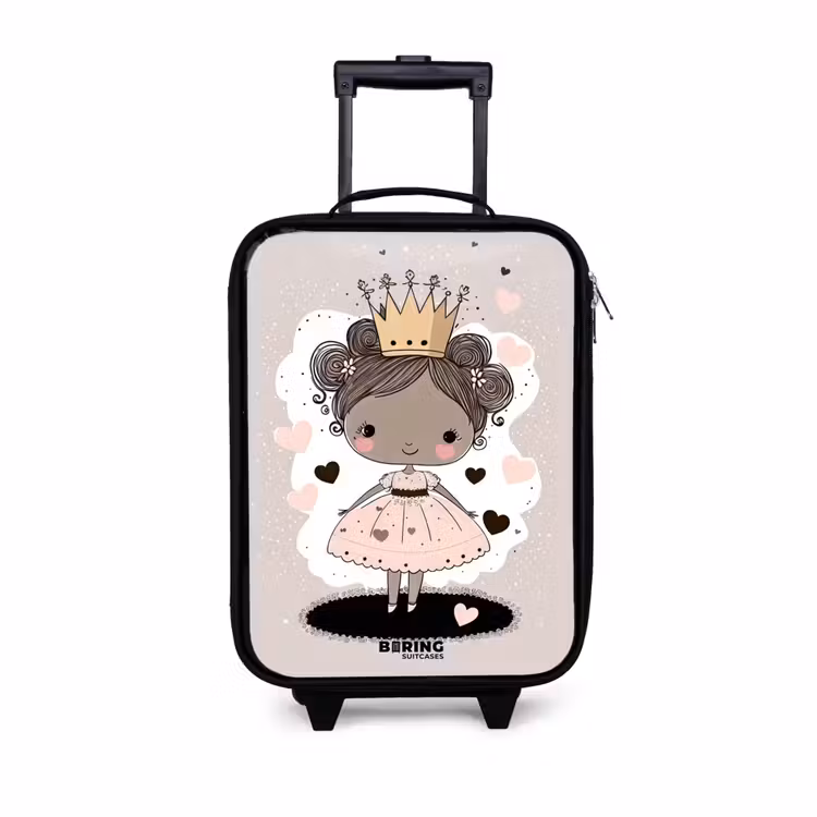 Children's suitcase - Princess on colored background with pink and black hearts — 1