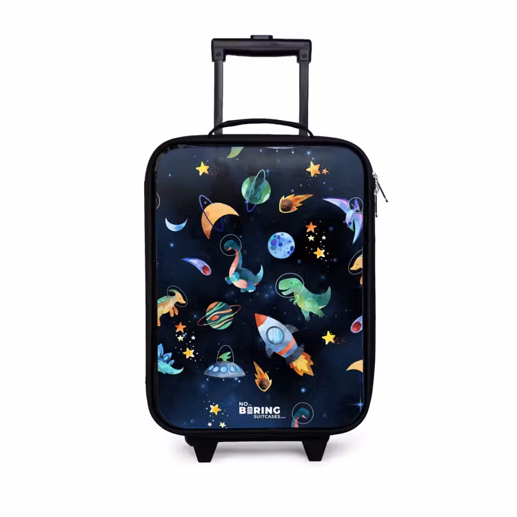 Children's suitcase - Dinosaurs and planets on a dark background — 1