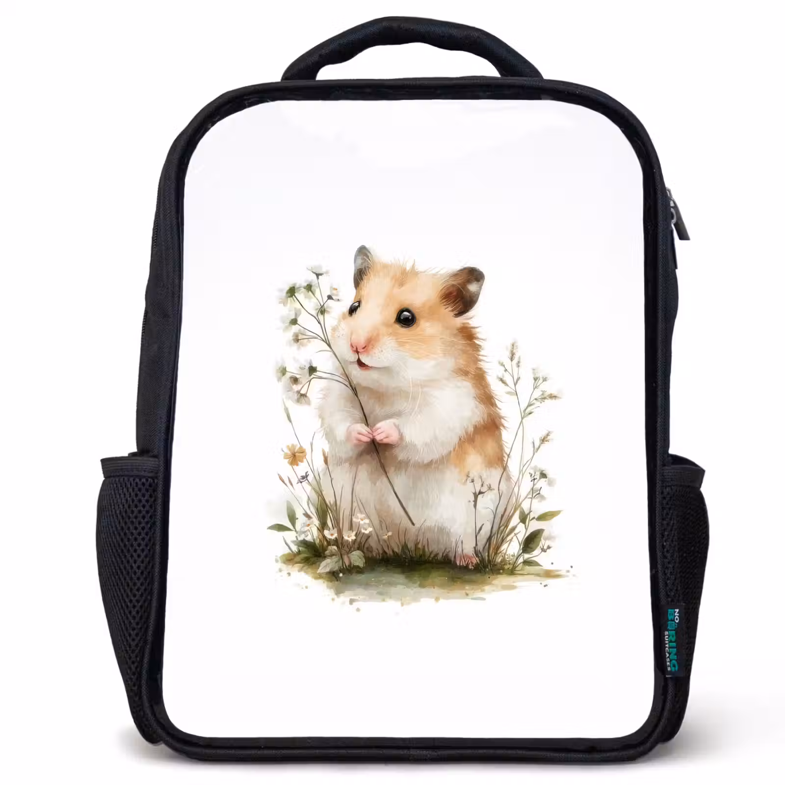 Kids backpack - Black - Hamster - Flowers — 1