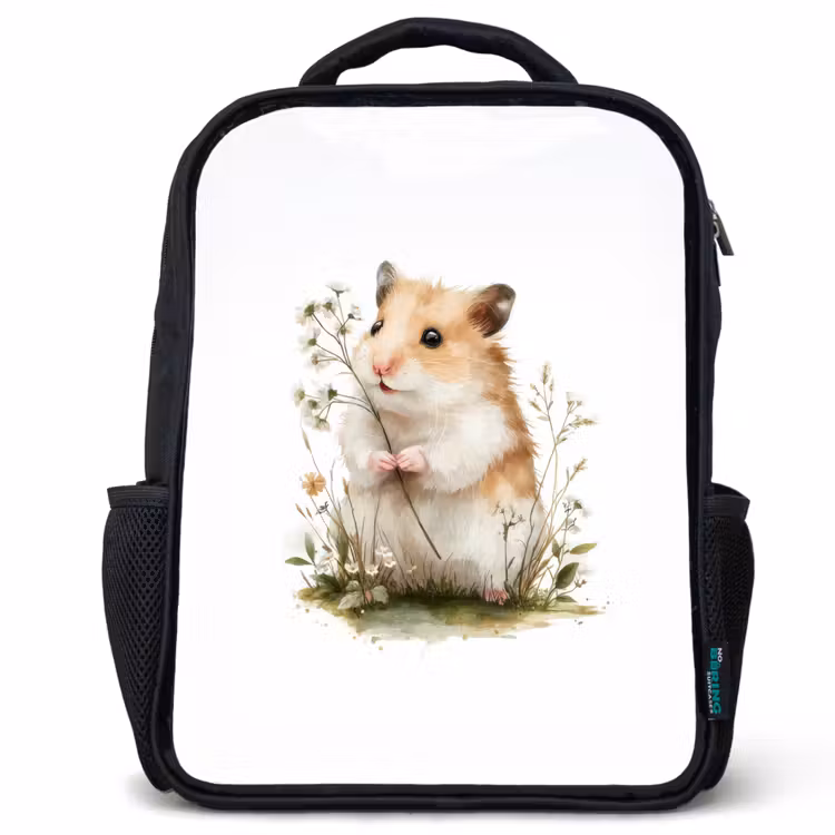 Kids backpack - Black - Hamster - Flowers — 1