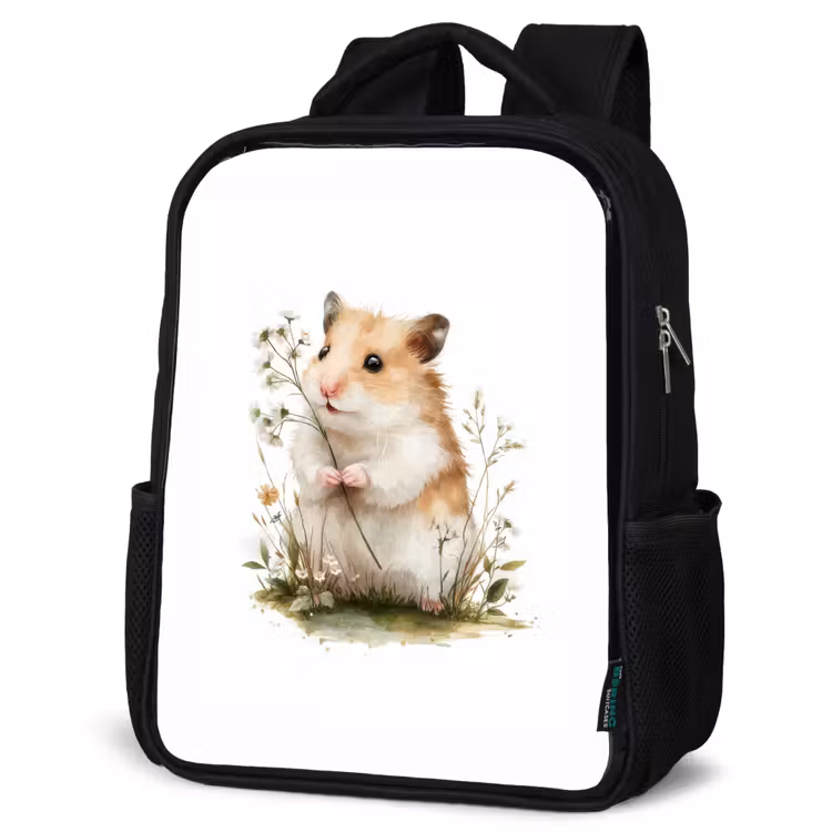 Kids backpack - Black - Hamster - Flowers — 4
