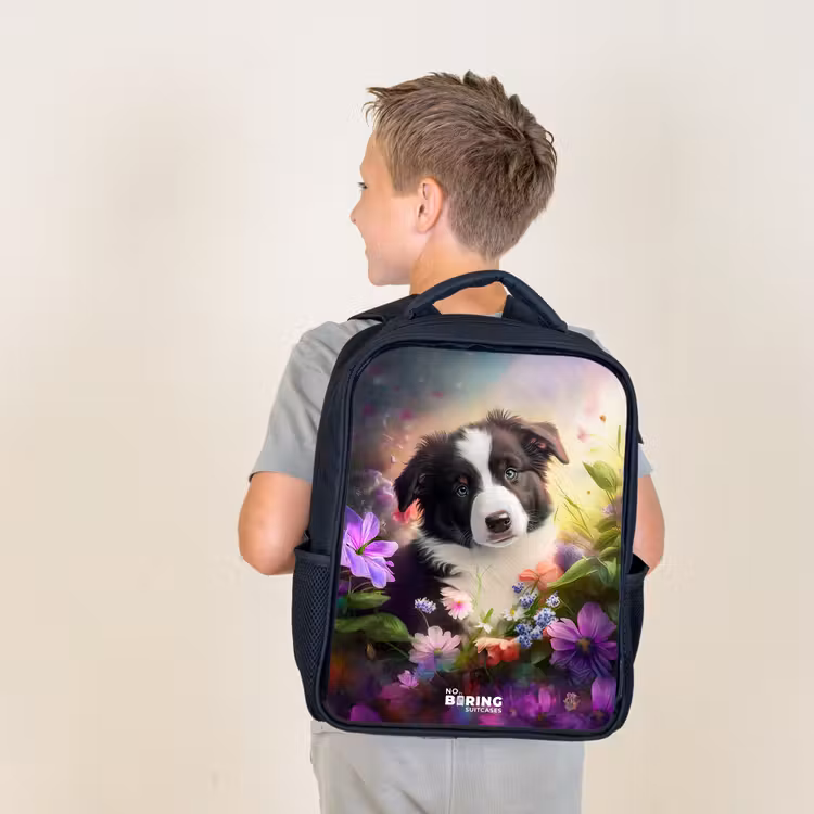 Kids backpack - Black - Blue-eyed dog in a field — 2