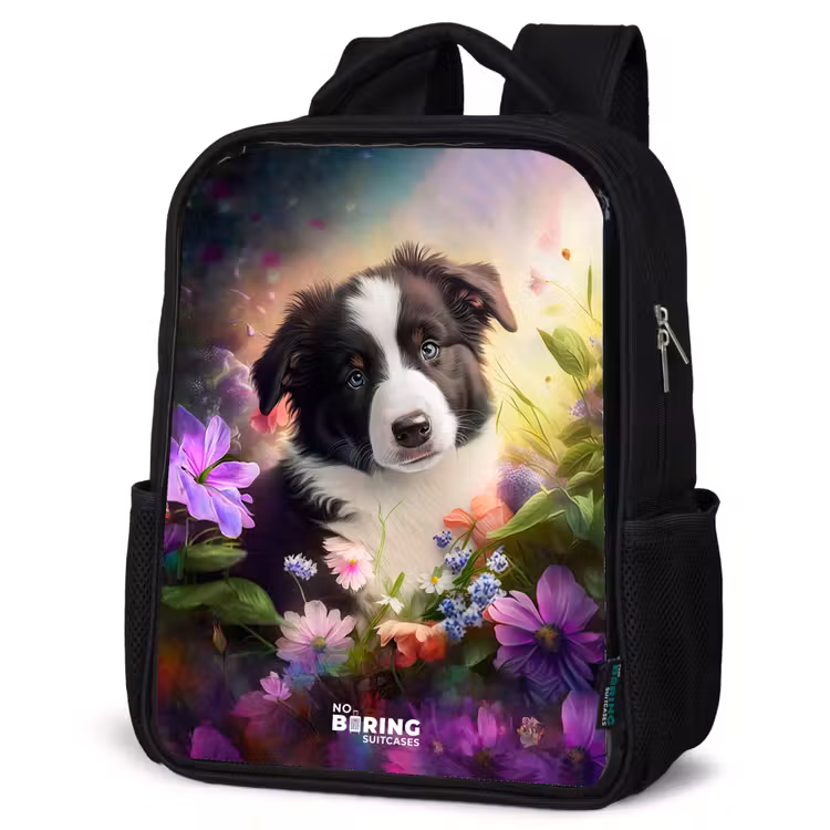 Kids backpack - Black - Blue-eyed dog in a field — 4