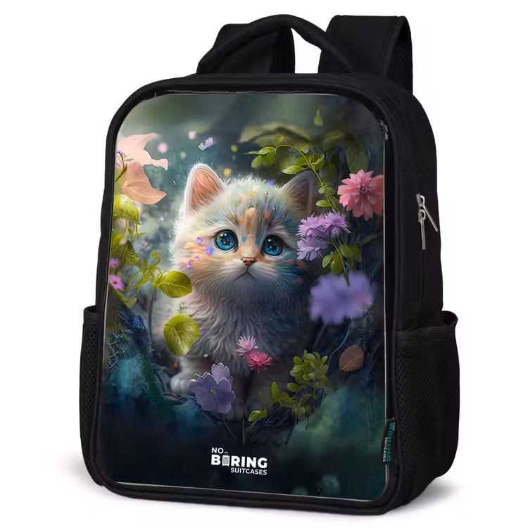 Kids backpack - Black - Kitten hiding behind flowers — 4