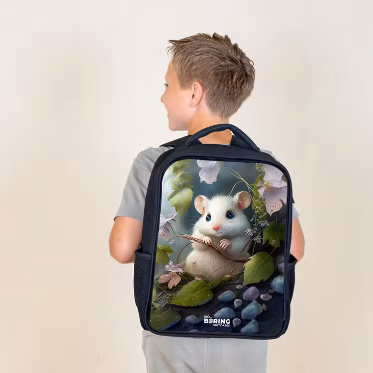 Kids backpack - Black - Mouse surrounded by leaves — 2