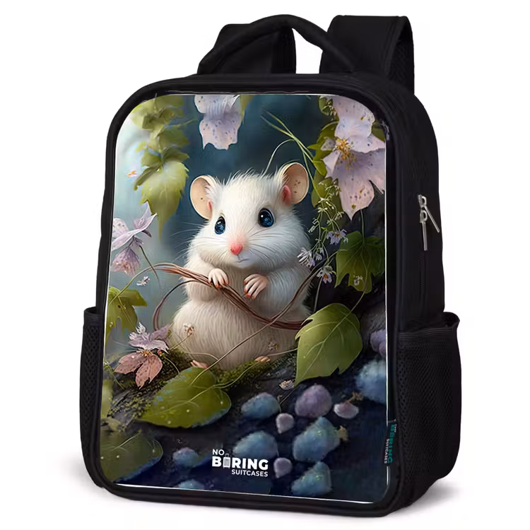 Kids backpack - Black - Mouse surrounded by leaves — 4