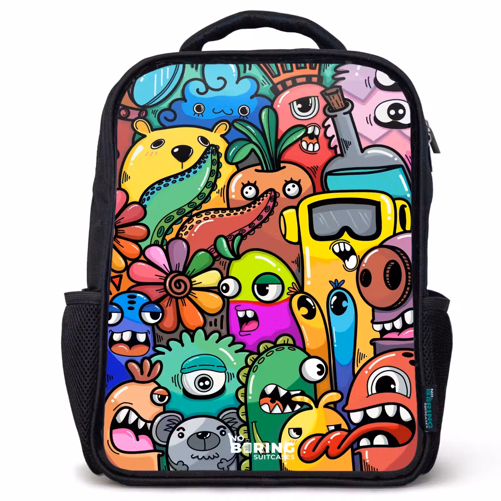 Kids backpack - Black - Expressive and busy pattern with samples — 1