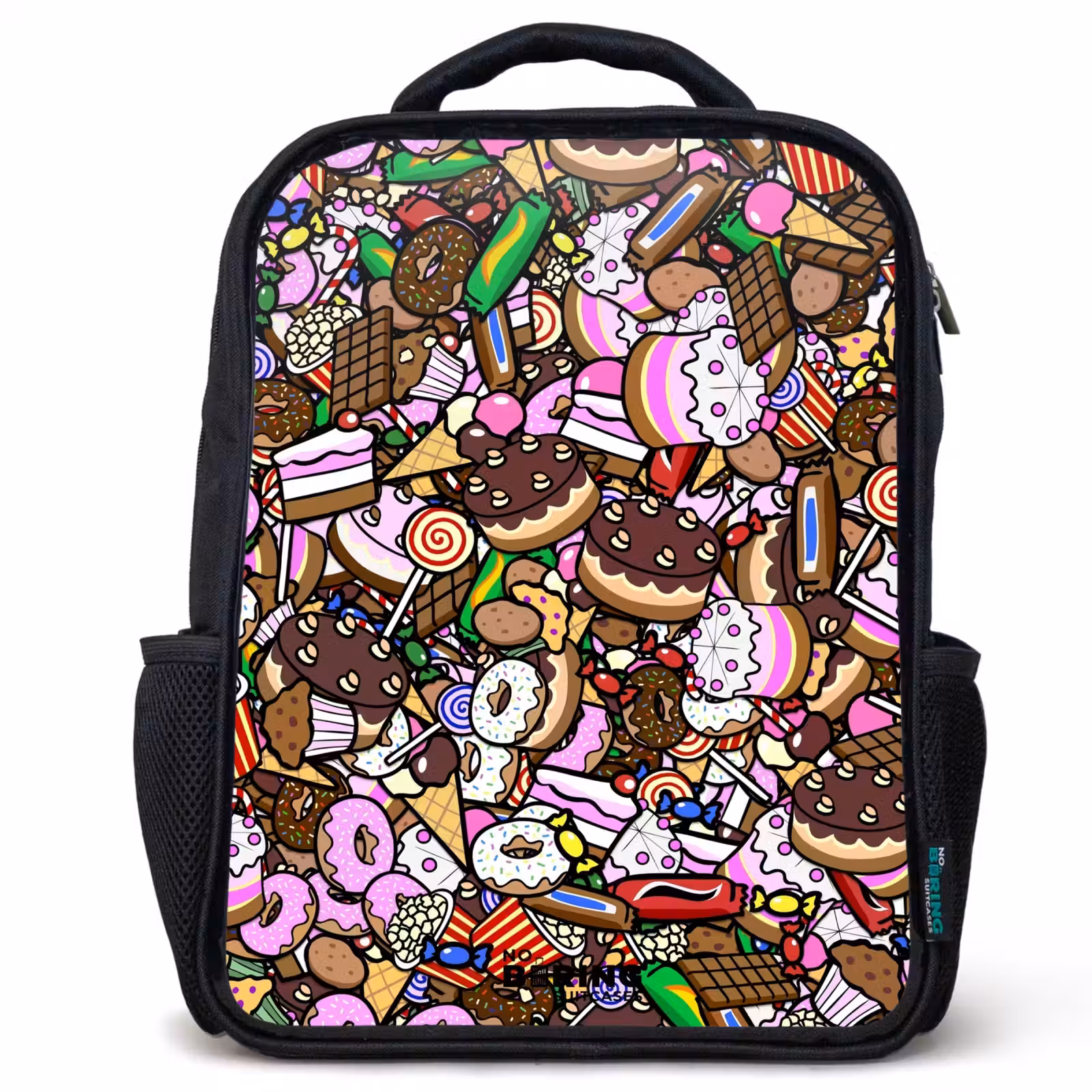Kids backpack - Black - Overflowing pattern with treats — 1
