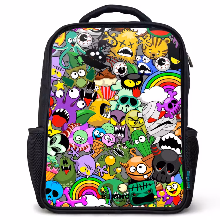 Kids backpack - Black - Chaotic colorful monster pattern — 1