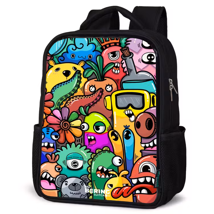Kids backpack - Black - Expressive and busy pattern with samples — 4
