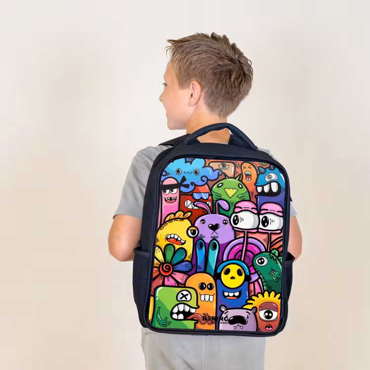 Kids backpack - Black - Funny colorful monsters — 2