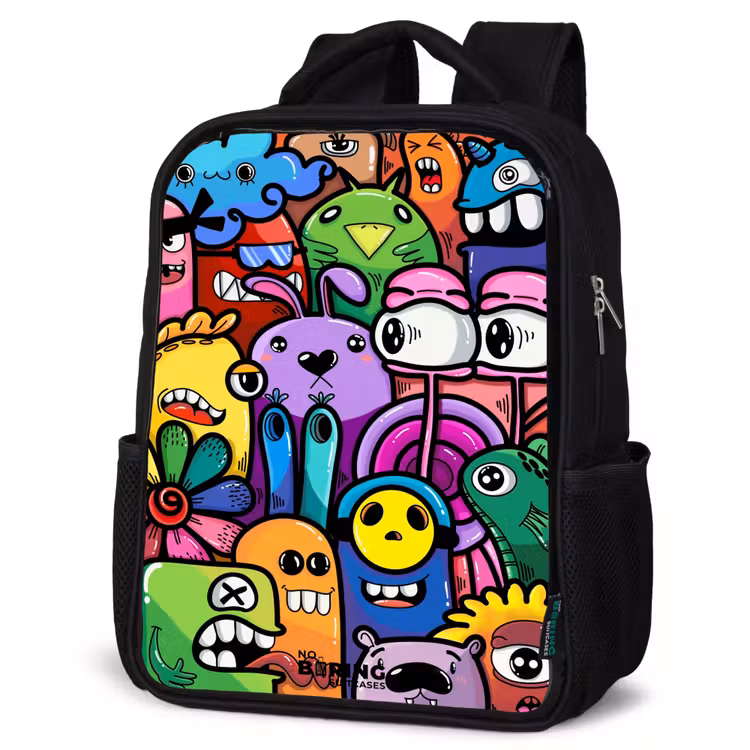Kids backpack - Black - Funny colorful monsters — 4