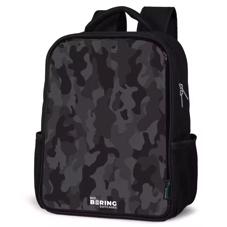Kids backpack - Black - Green camouflage print — 4