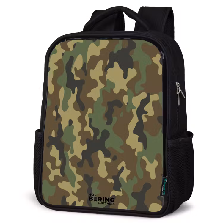 Kids backpack - Black - Green camouflage with sand color — 4