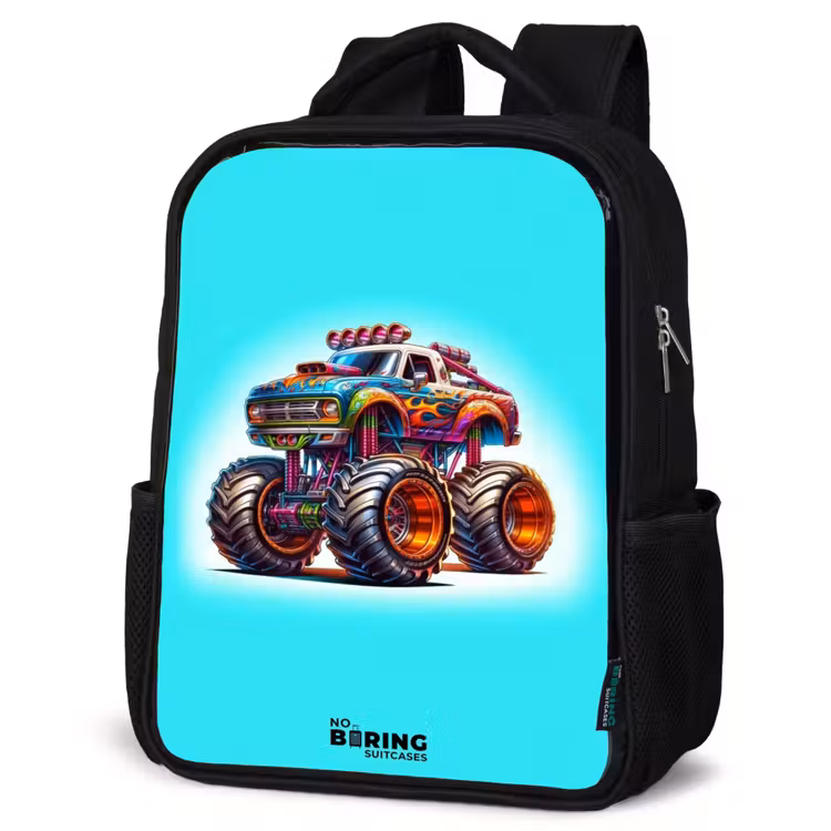 Kids backpack - Black - Monster Truck on Light Blue Background — 4