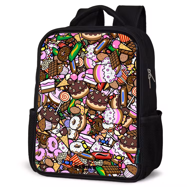 Kids backpack - Black - Overflowing pattern with treats — 4