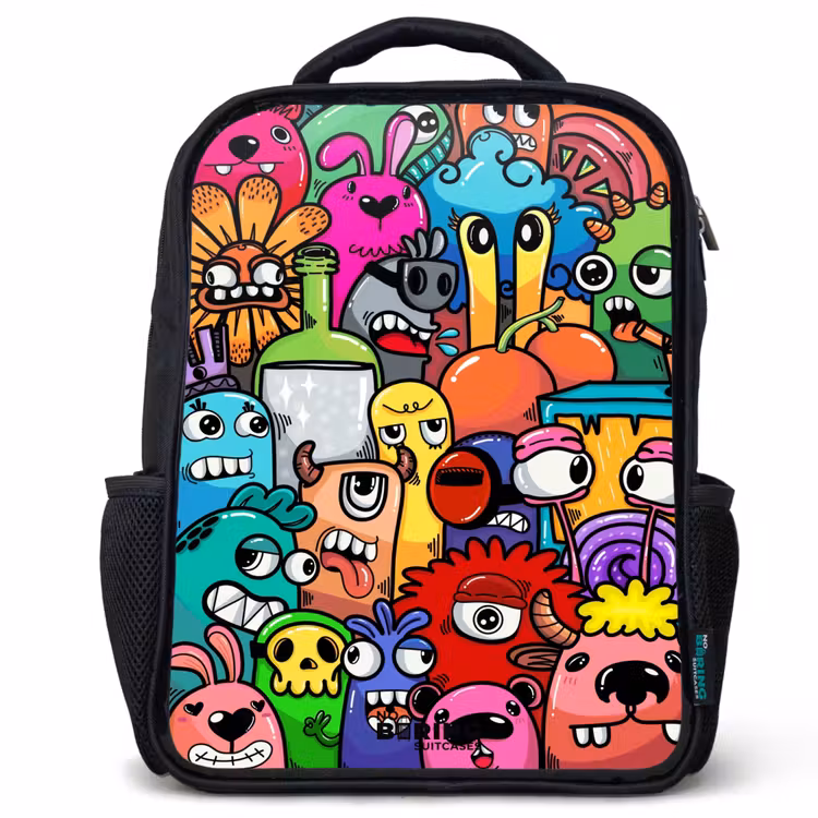 Kids backpack - Black - Popping colored monsters — 1