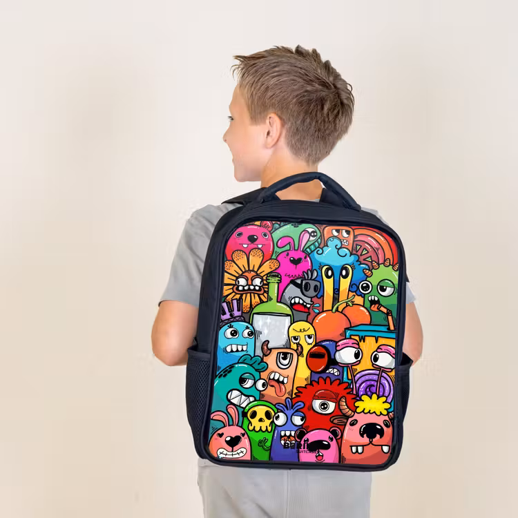 Kids backpack - Black - Popping colored monsters — 2