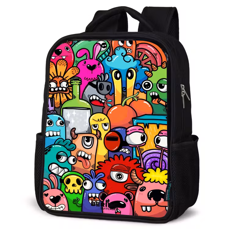Kids backpack - Black - Popping colored monsters — 4