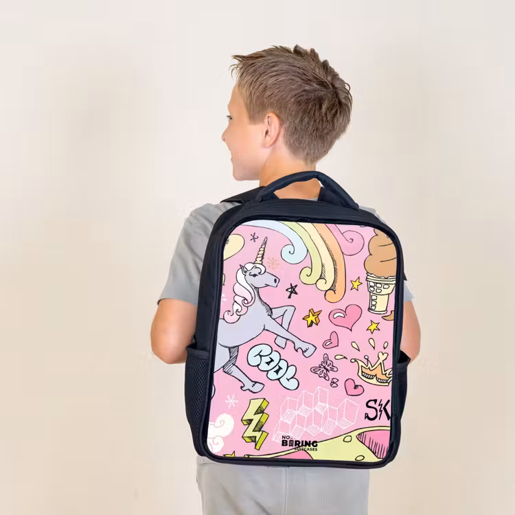 Kids backpack - Black - Unicorn doodles — 2