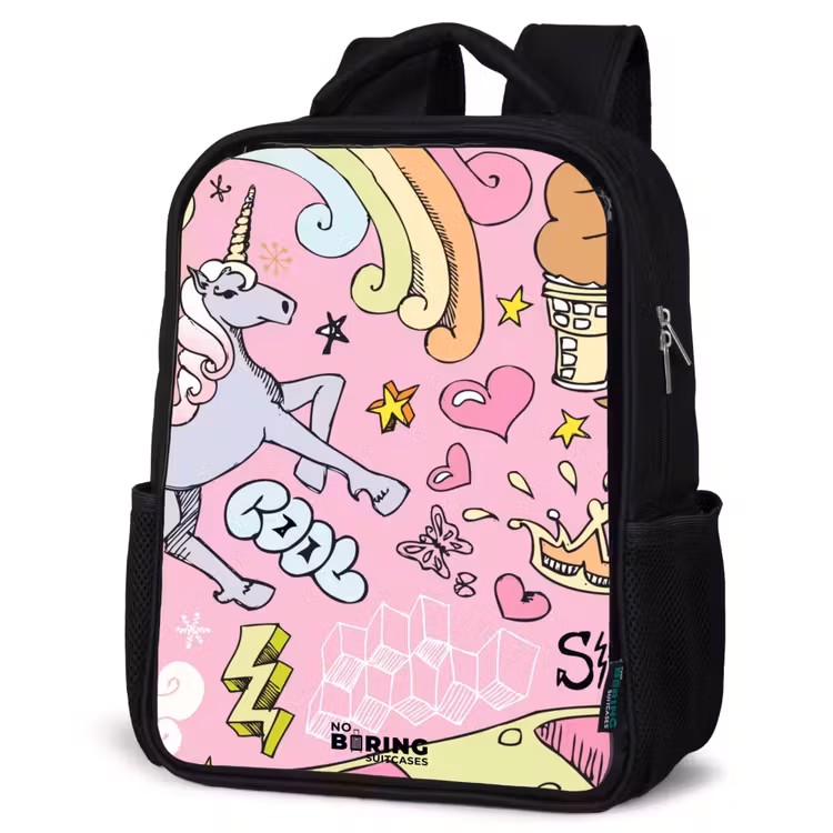 Kids backpack - Black - Unicorn doodles — 4