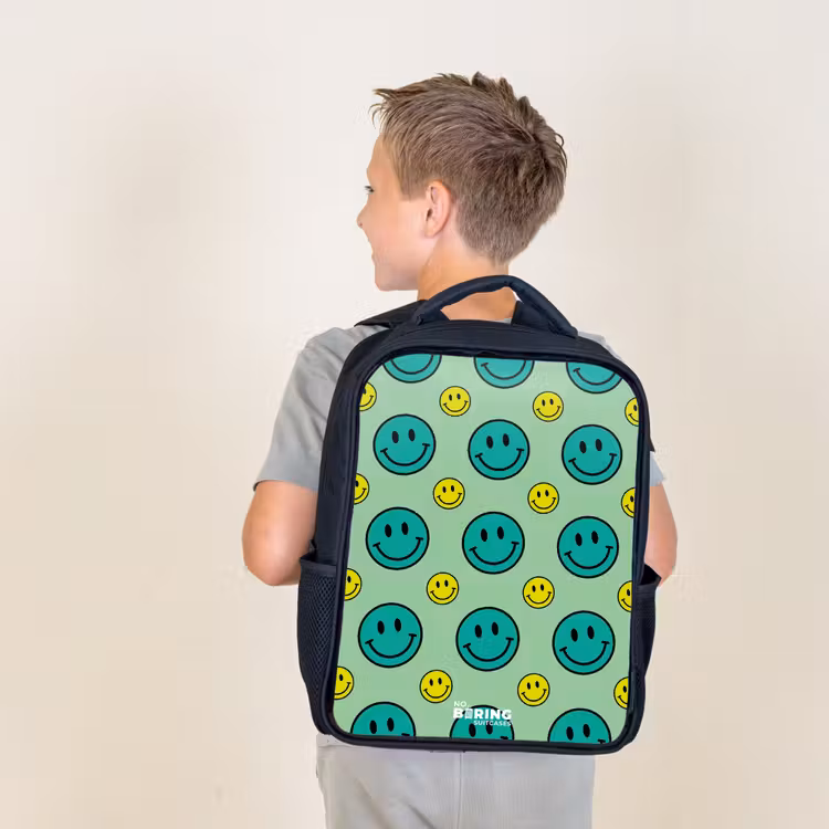 Kids backpack - Black - All smiles green — 2