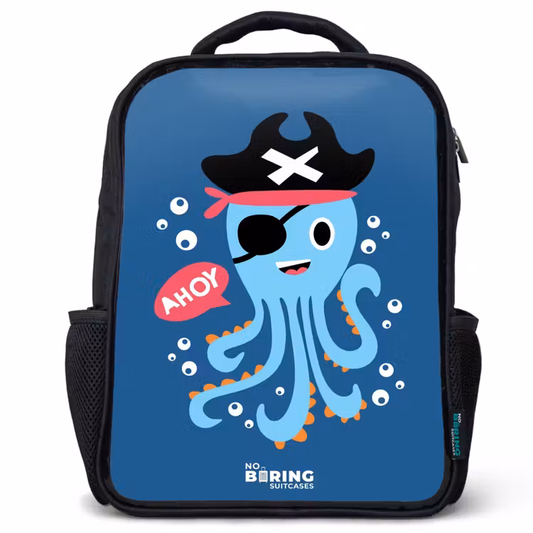 Kids backpack - Black - Pirate octopus with a hat — 1