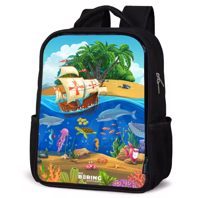 Kids backpack - Black - Sailing ship on the ocean — 4