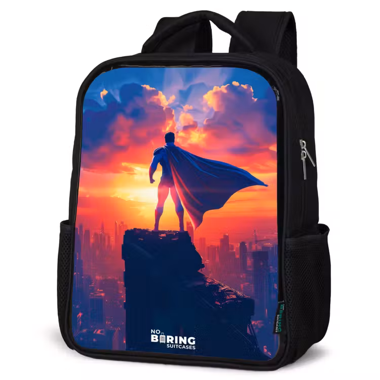 Kids backpack - Black - Skyscraper superhero — 4