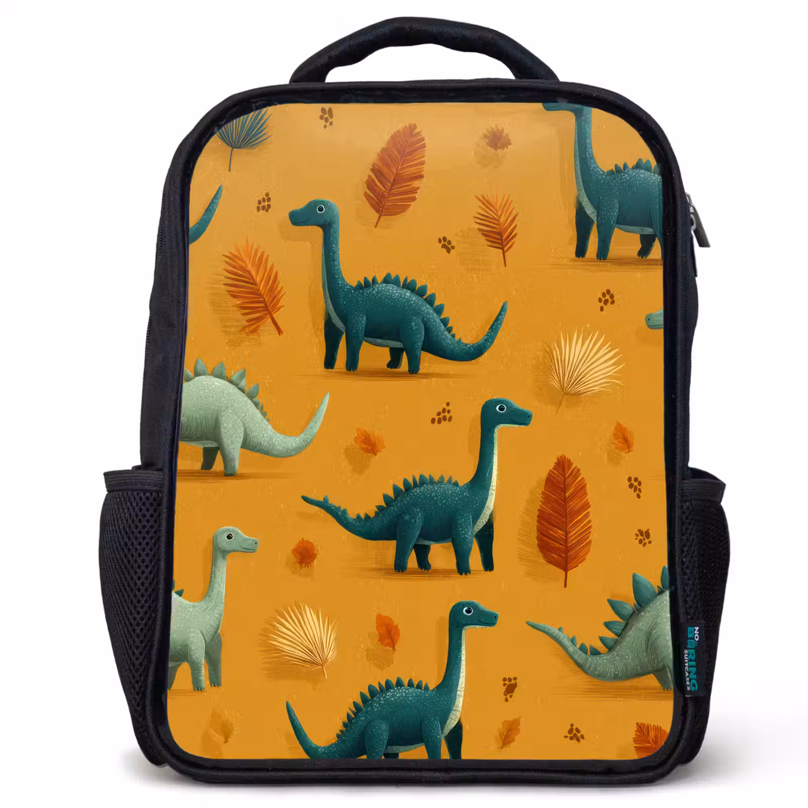 Kids backpack - Black - Dinosaurs - Spines - Autumn leaves - Brown — 1