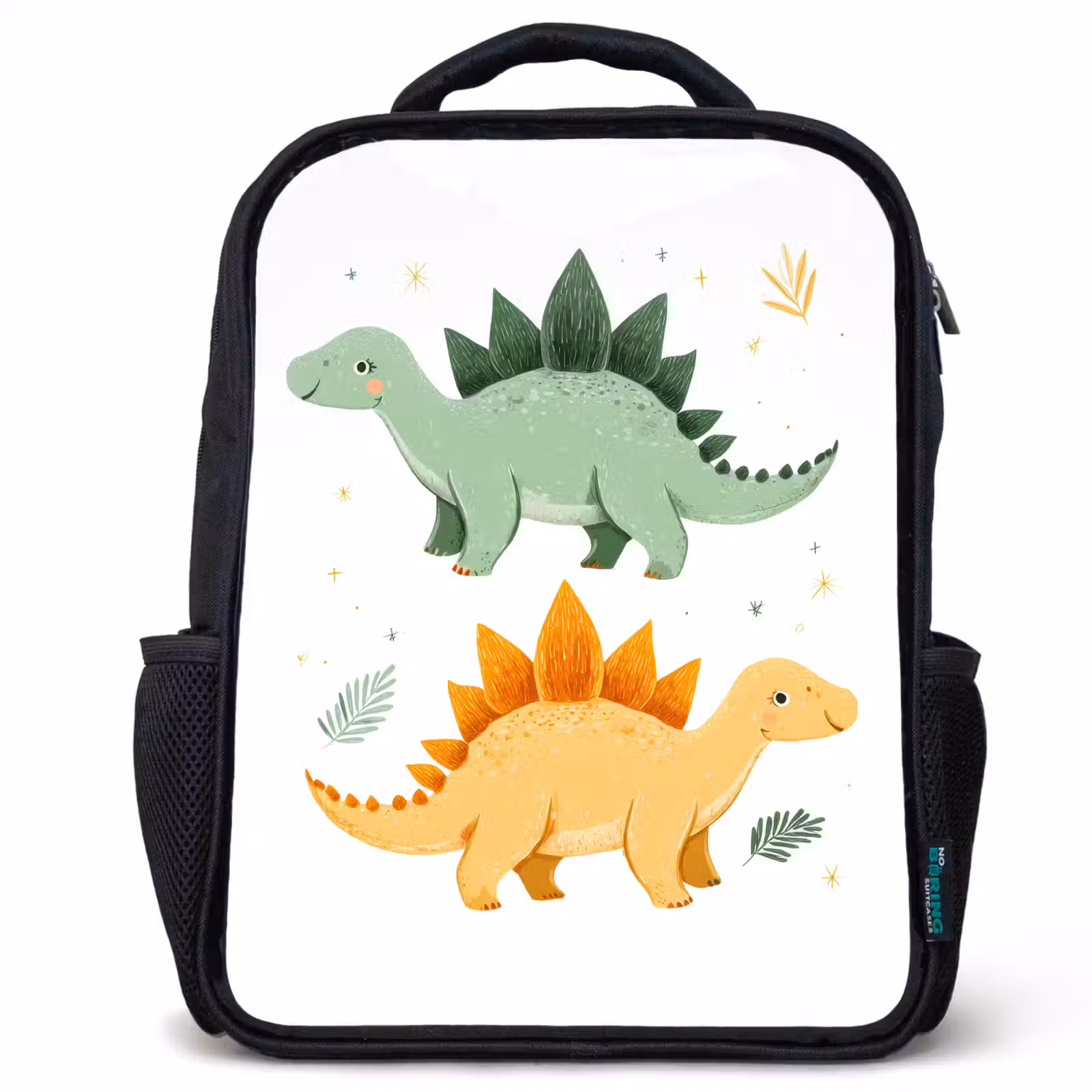 Kids backpack - Black - Stars - Stegosaurs - Leaves - Green — 1