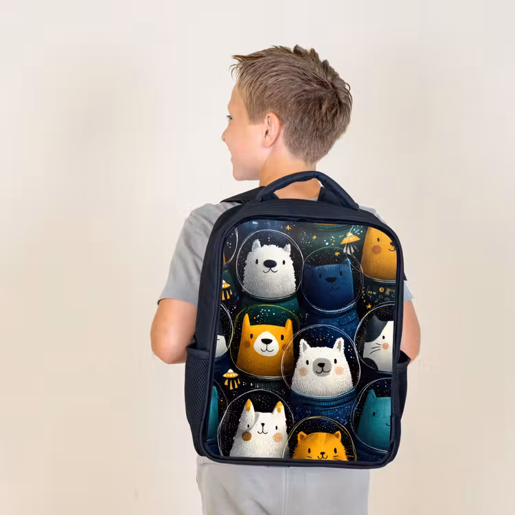 Kids backpack - Black - Animals - Space suits - Stars — 2