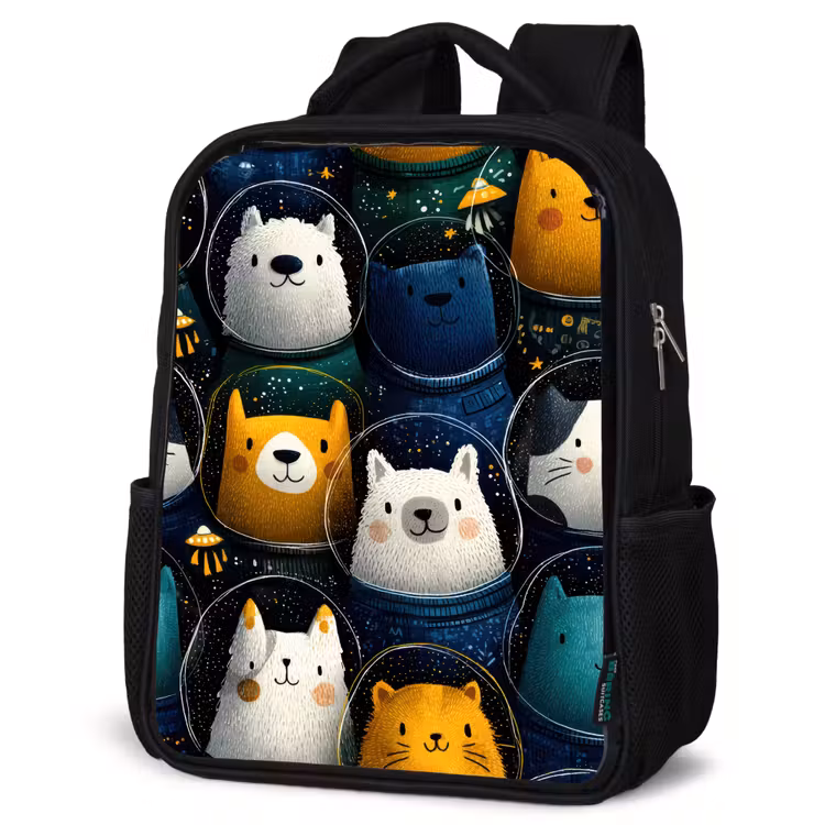 Kids backpack - Black - Animals - Space suits - Stars — 4