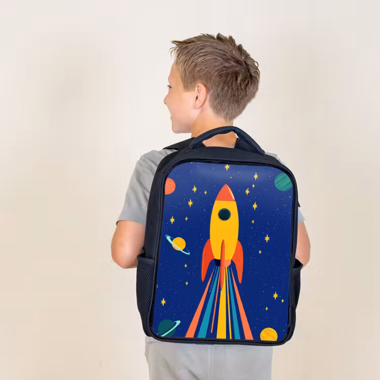 Kids backpack - Black - Colorful - Rocket - Space — 2